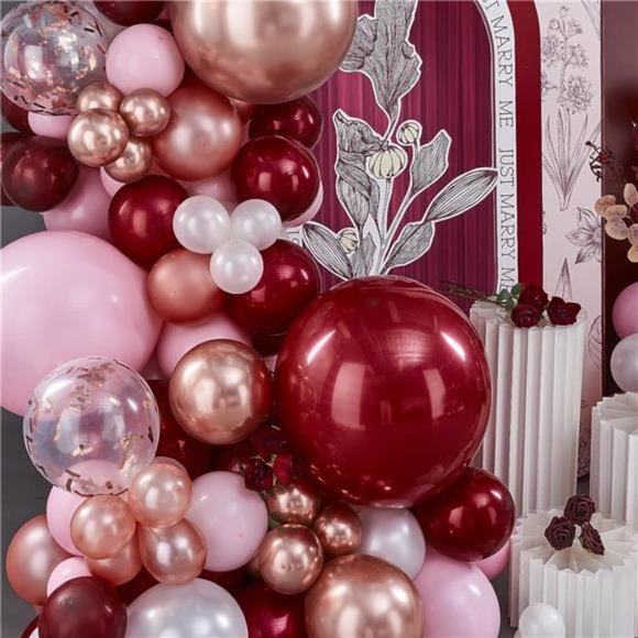 140 pcs Burgundy Red and Pink Balloon Garland, Double-stuffed Burgundy Balloons - Picture 3 of 6